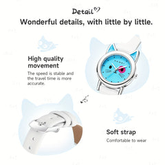 Cat Print Waterproof Quartz Watch for Boys Girls Teens Gift