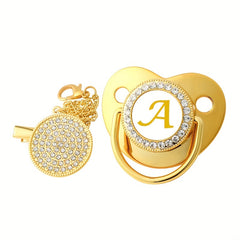 Initials Bling Pacifier Rhinestone Soother Dummy With Metal Clip