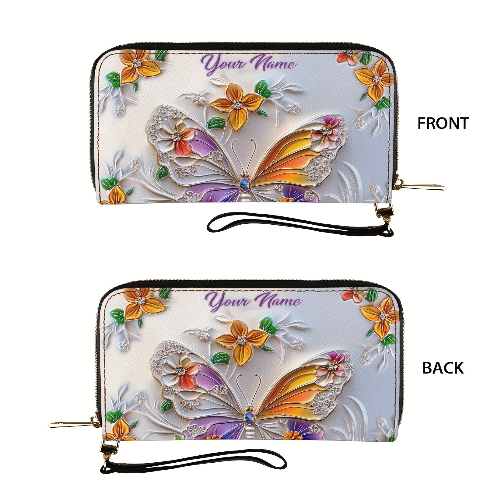 Personalized Vintage Butterfly Wallet with Zipper Closure