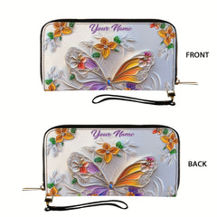 Personalized Vintage Butterfly Wallet with Zipper Closure