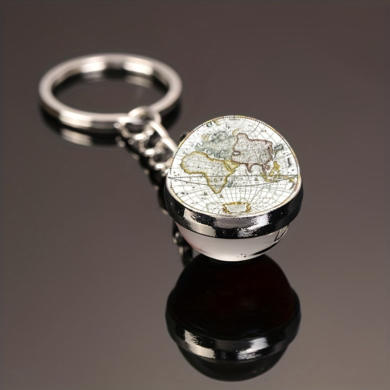 World Map Glass Keychain Pendant Gift Men Women