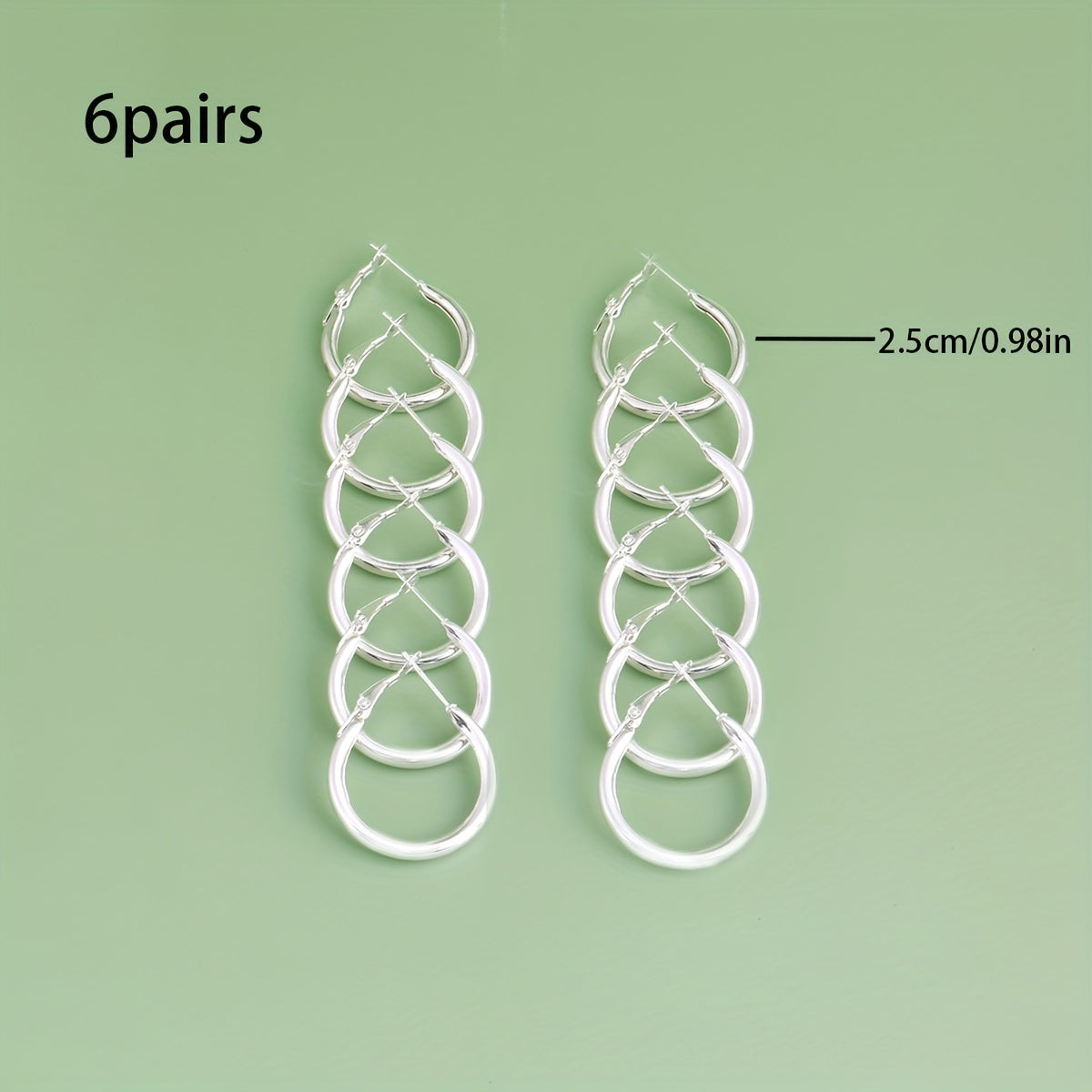 6 Pairs Golden Silver Glossy Tube Hoop Earrings Set for Daily Decoration