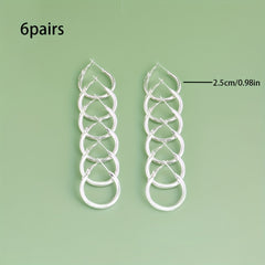 6 Pairs Golden Silver Glossy Tube Hoop Earrings Set for Daily Decoration