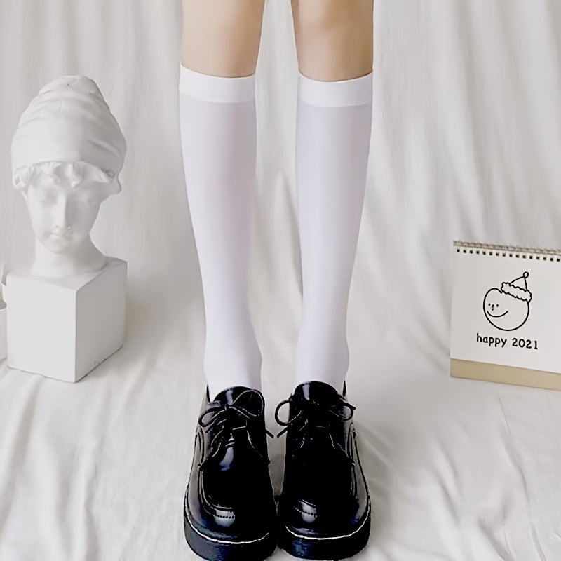 Solid Calf Socks Knee High Stockings Women's Hosiery
