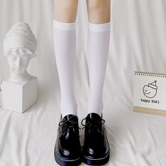 Solid Calf Socks Knee High Stockings Women's Hosiery
