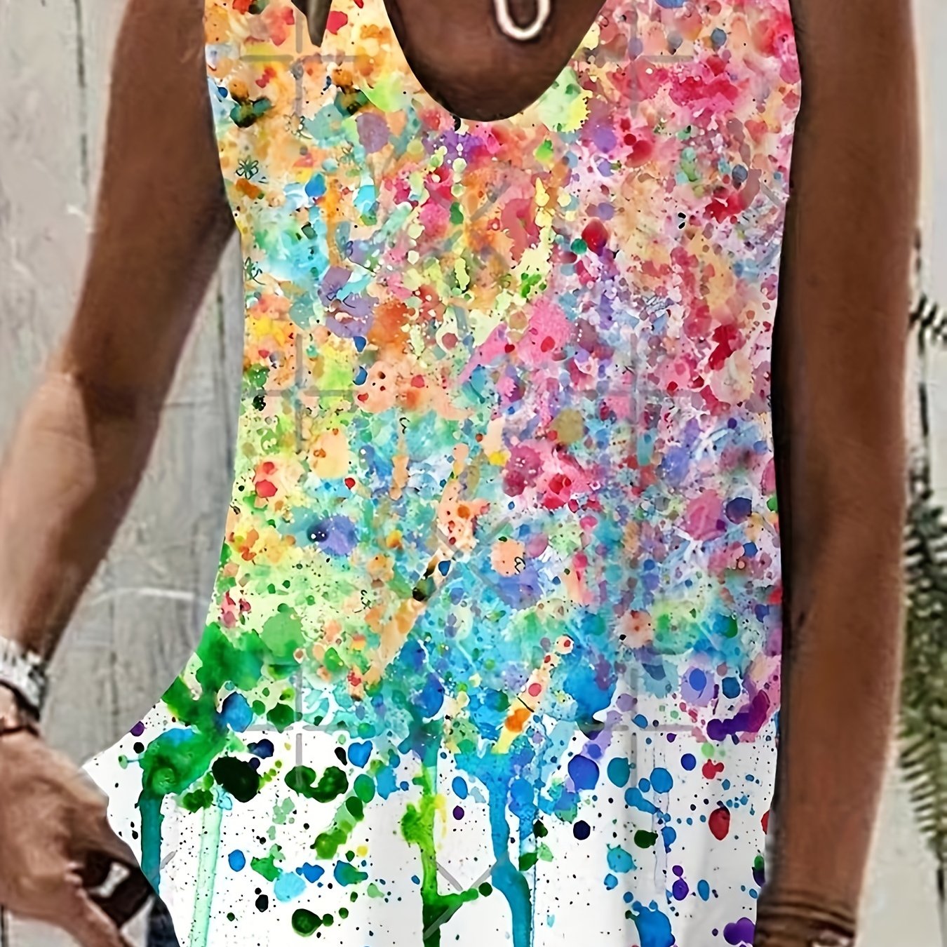 Women's Splash Print V Neck Tank Top
