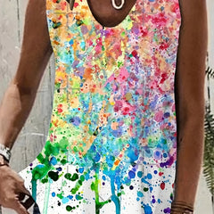 Women's Splash Print V Neck Tank Top