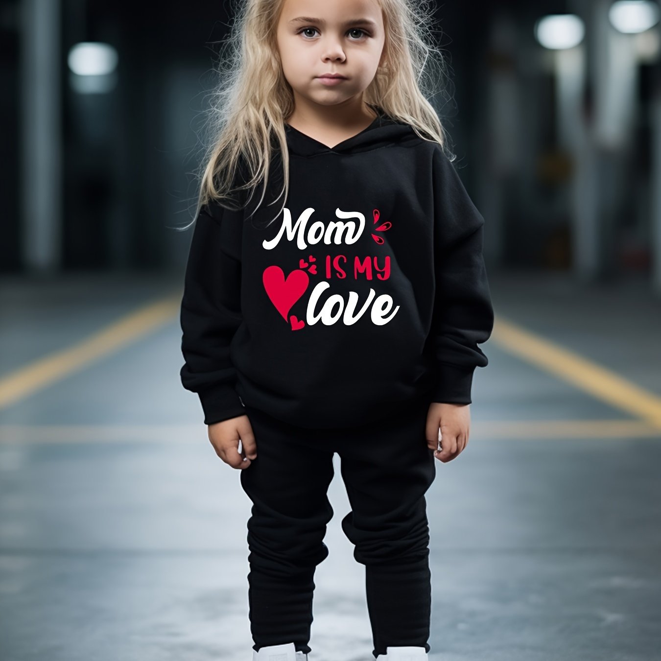 OERYUI Kids Breathable Activewear Set MOM IS MY LOVE Print Hoodies Pants Set