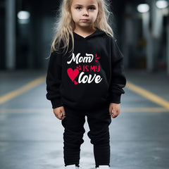 OERYUI Kids Breathable Activewear Set MOM IS MY LOVE Print Hoodies Pants Set
