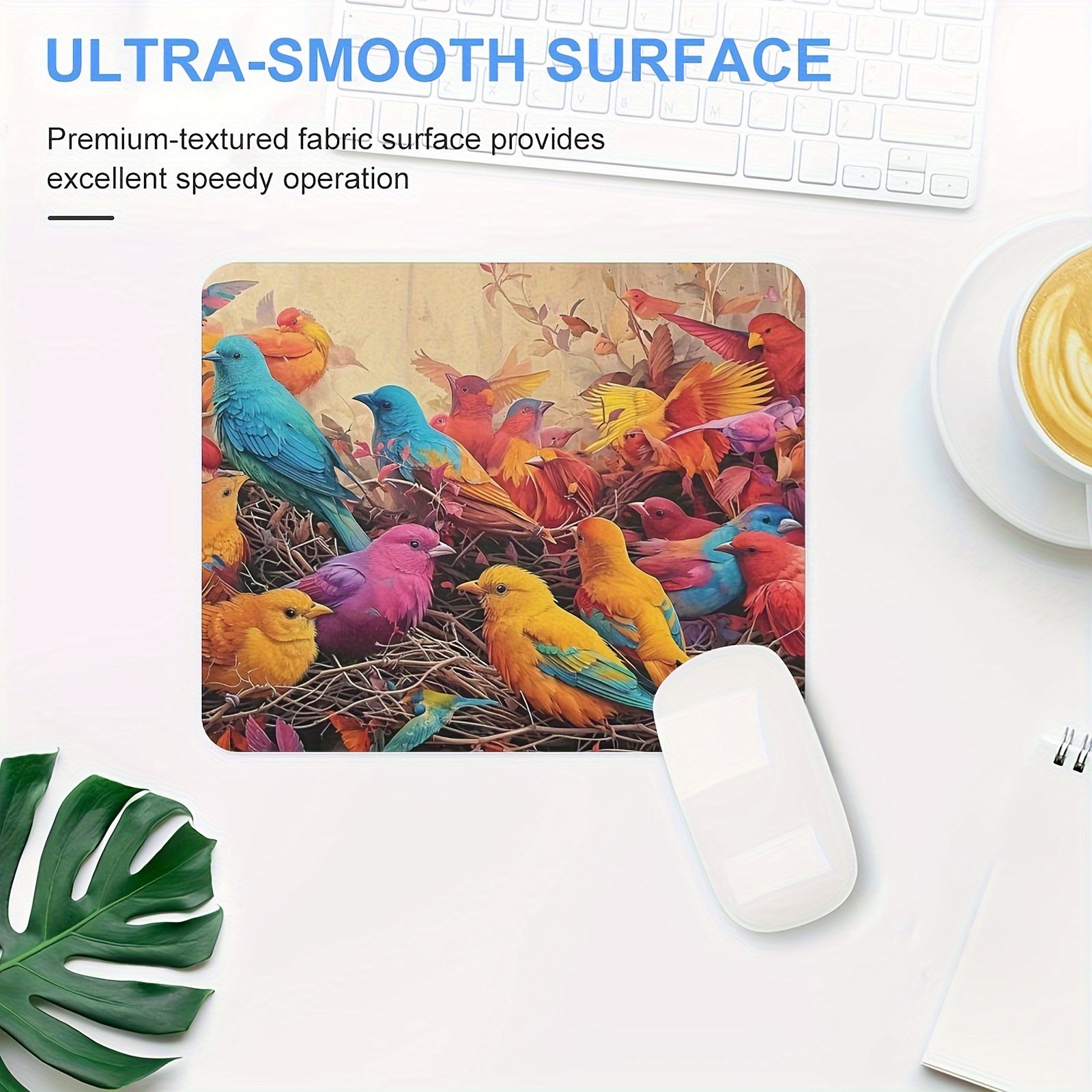Colorful Bird Pattern Anti-slip Mouse Pad for Office and Home Use