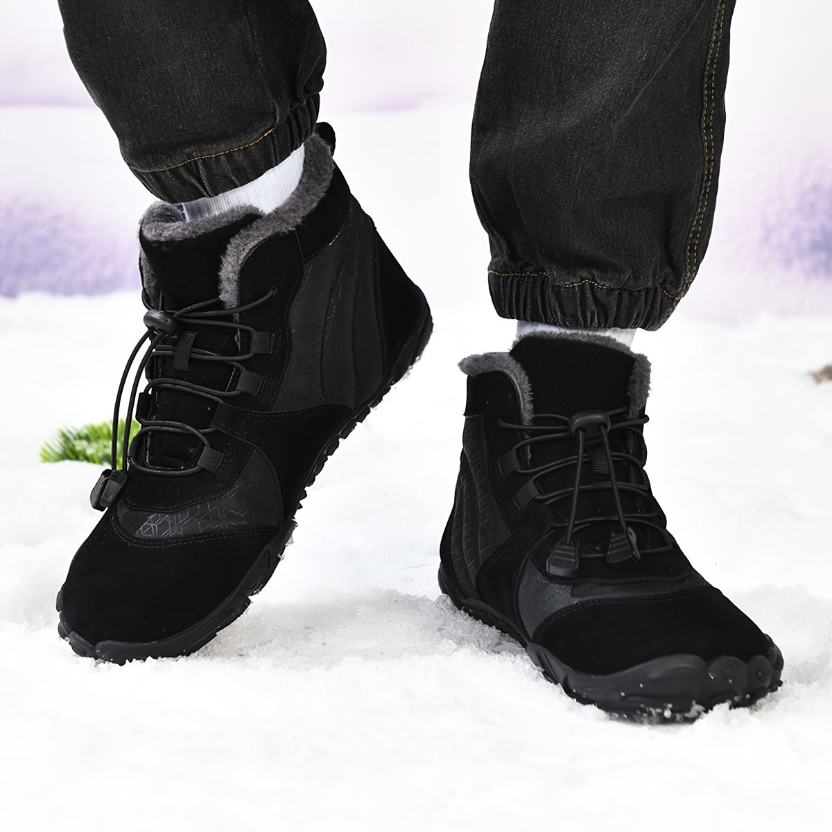 Men's Snow Boots Adjustable Buckle Warm Fleece Non slip Ankle Boots
