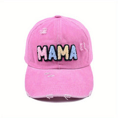 MAMA Patch Ripped Baseball Cap Washed Distressed Candy Sun Hat
