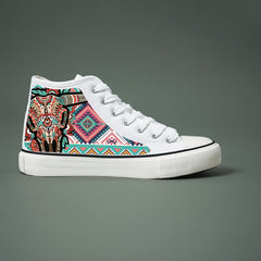 Retro Cow Print Chunky Canvas Sneakers High Top Classic Skate Shoes