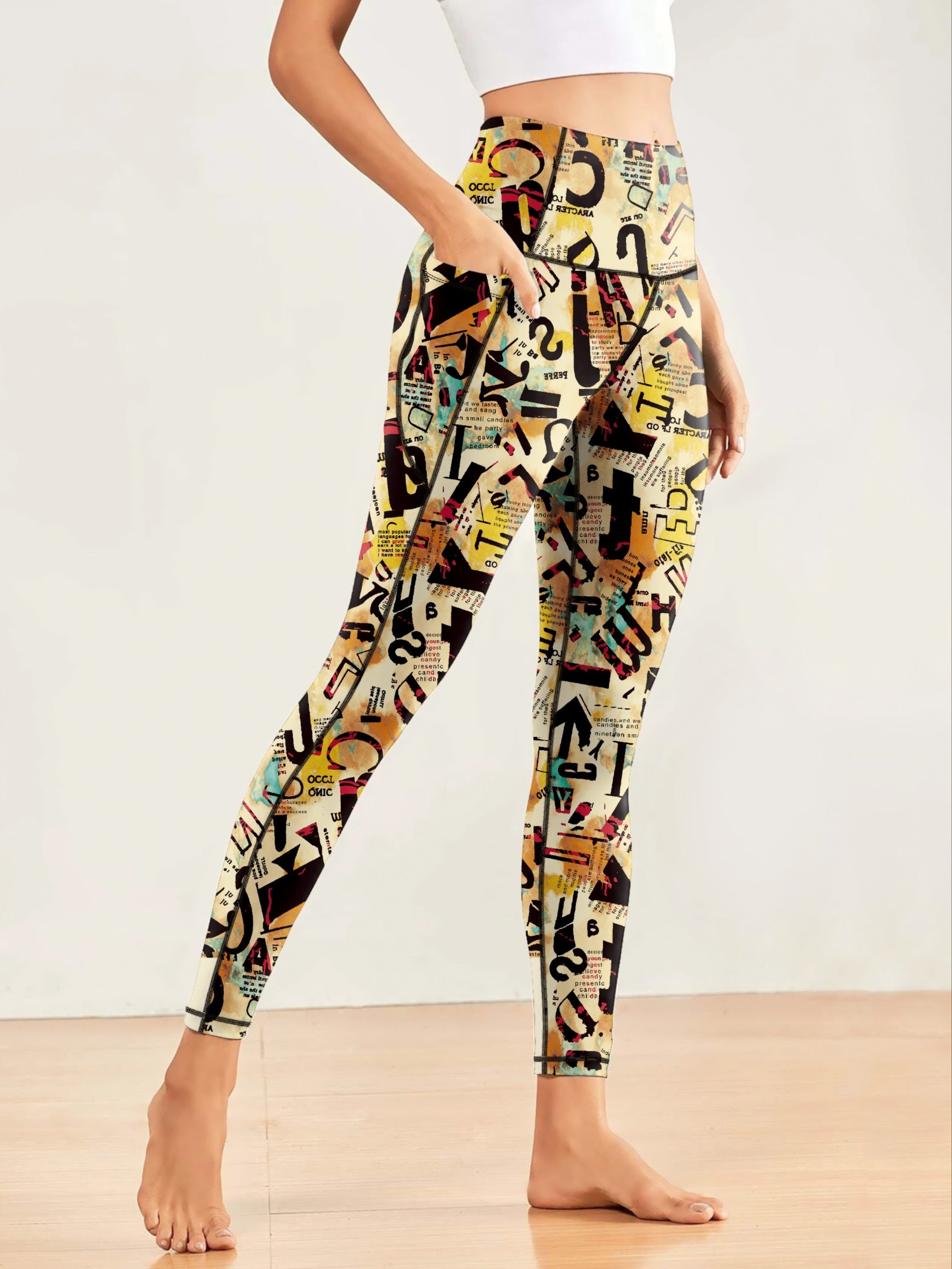Print Yoga Pants With Pocket High Stretch Leggings
