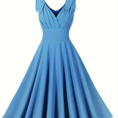High Waist A-line Dress V Neck Sleeveless Party Casual Dress