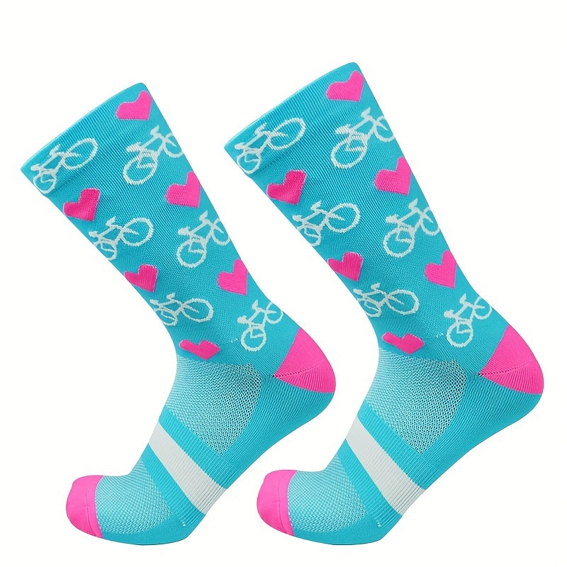 Bicycle Love Pattern Cycling Calf Socks - Outdoor Sports