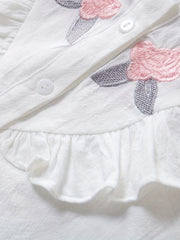 Girls' Flowers Embroidered Sleeveless Shirt And Fringe Shorts Set