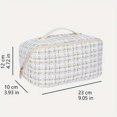 Plaid Pattern Cosmetic Bag, Large Capacity Travel Makeup Bag, Flat Lay Organizer