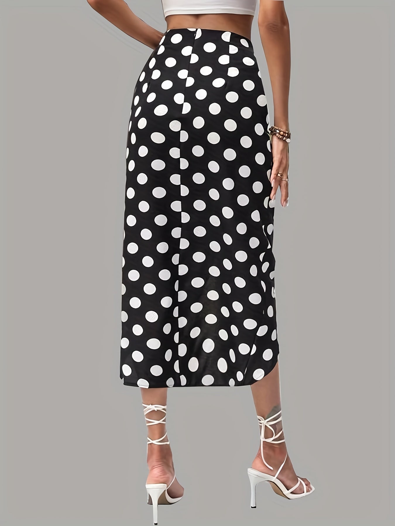 Polka Dot Print Casual Ruched Drawstring Bag Hip Skirt