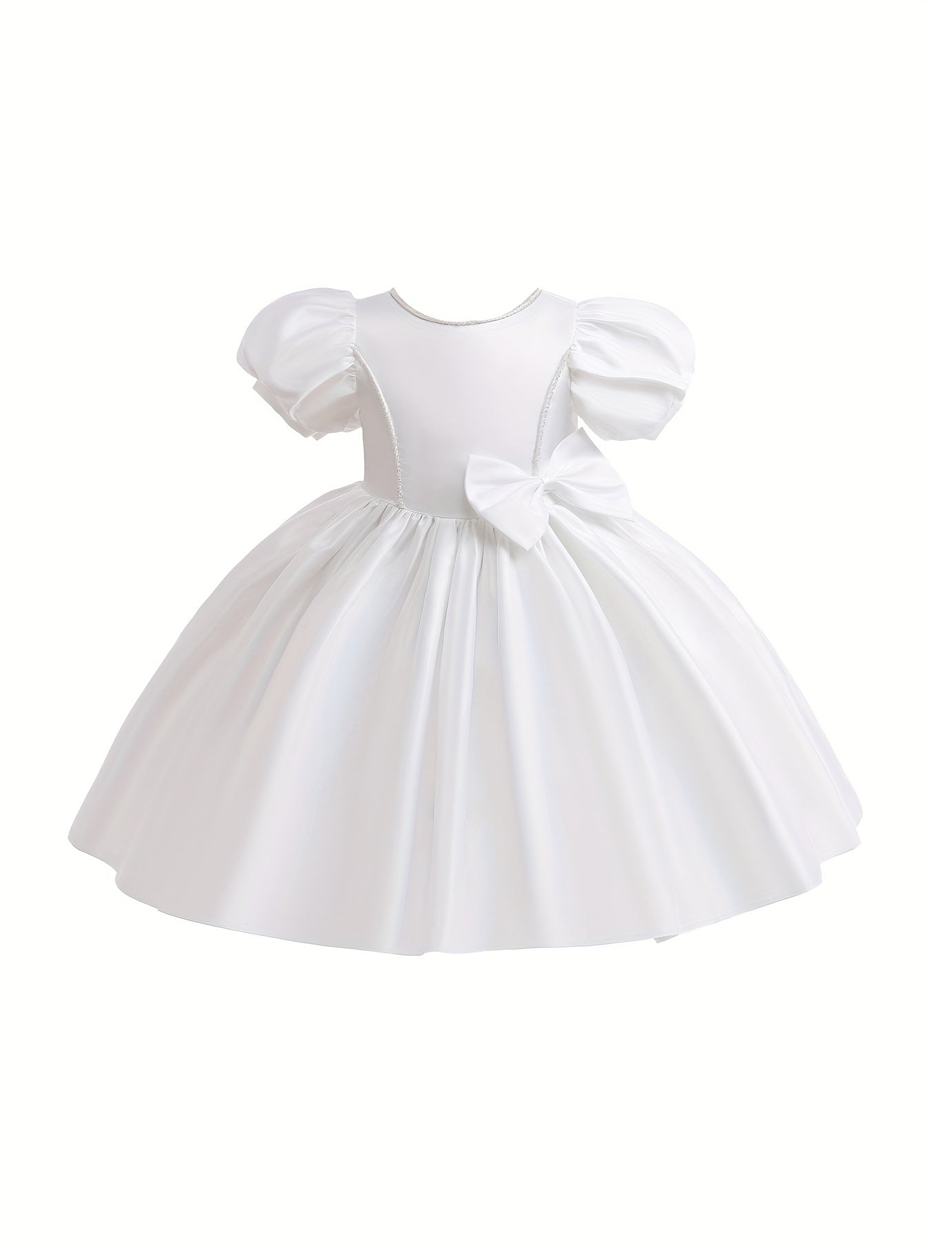 Satin Puff Sleeve Princess Dress with Bows