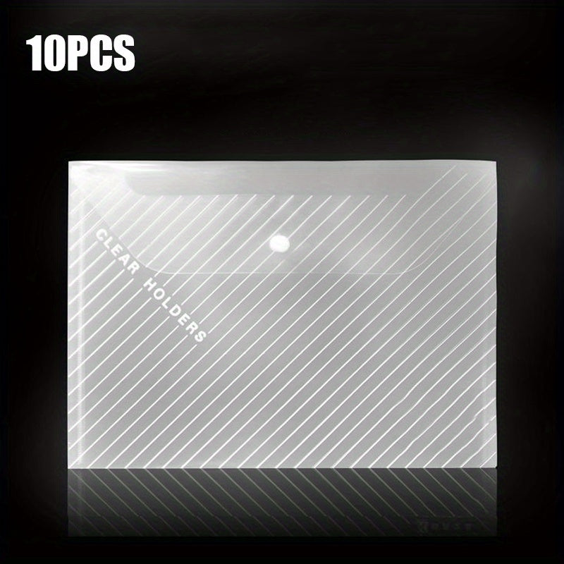 10pcs A4 Transparent Plastic Envelope File Bags for Office Data & Stationery
