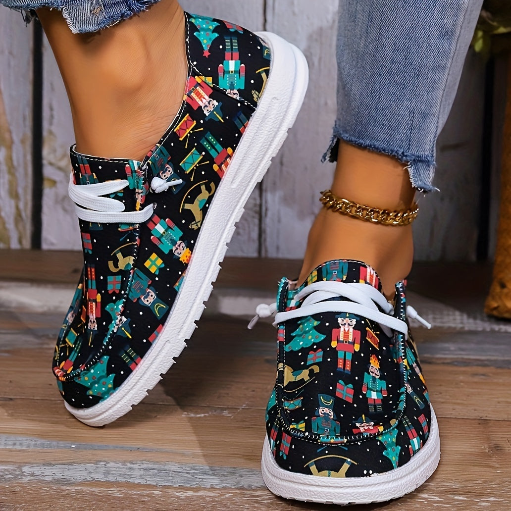 Women's Skateboard Shoes with Nutcracker Christmas Tree Wooden Horse Pattern