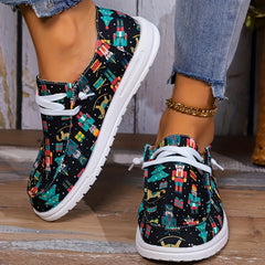 Women's Skateboard Shoes with Nutcracker Christmas Tree Wooden Horse Pattern