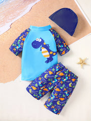 Boys Dinosaur Print Swimwear Set for Beach Vacation