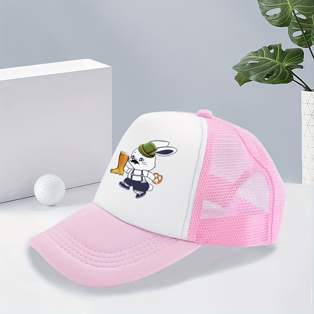 Beer Rabbit Trucker Hat Y2K Pink Baseball Cap Mesh Breathable Cartoon