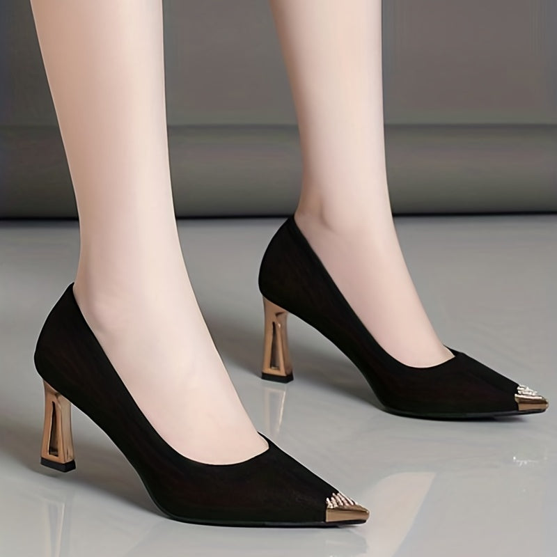 Rhinestone Pyramid Heels Pointed Toe Pumps Stylish Dress & Party Shoes