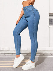 Mid Waist Skinny Jeans Slim Fit High Waist Versatile Denim Pants