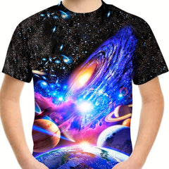 Boy's 3D Space Graphic T shirt Casual Slightly Stretch Breathable Loose Tee
