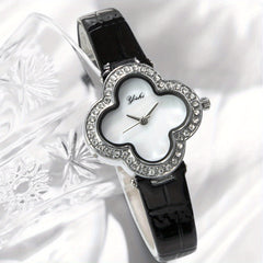 Four Leaf Clover Watch Rhinestone Studded Quartz Wristwatch