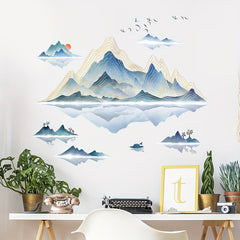 2pcs Confucius Mountain Water Painting Wall Stickers Living Room Decoration