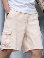 Men's Denim Cargo Shorts Drawstring Waist Casual Pocket Denim Shorts