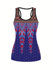 Feather Print Tank Top & Harem Pants Sports Set