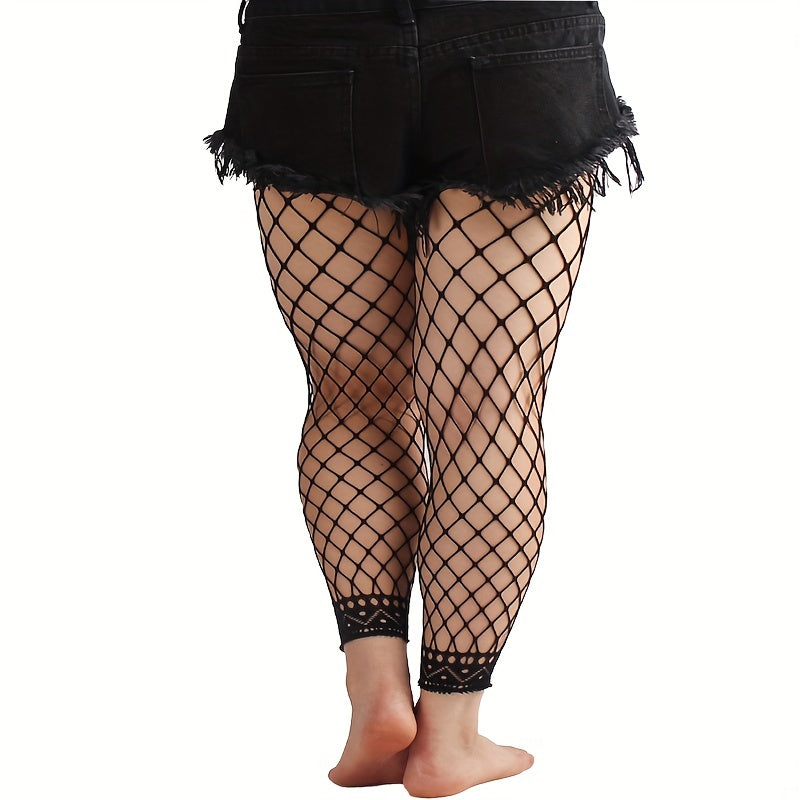 2 Pairs Casual Pantyhose Set Women's Plus Solid Footless Fishnet Stockings
