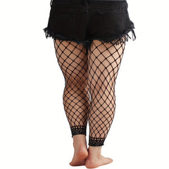 2 Pairs Casual Pantyhose Set Women's Plus Solid Footless Fishnet Stockings