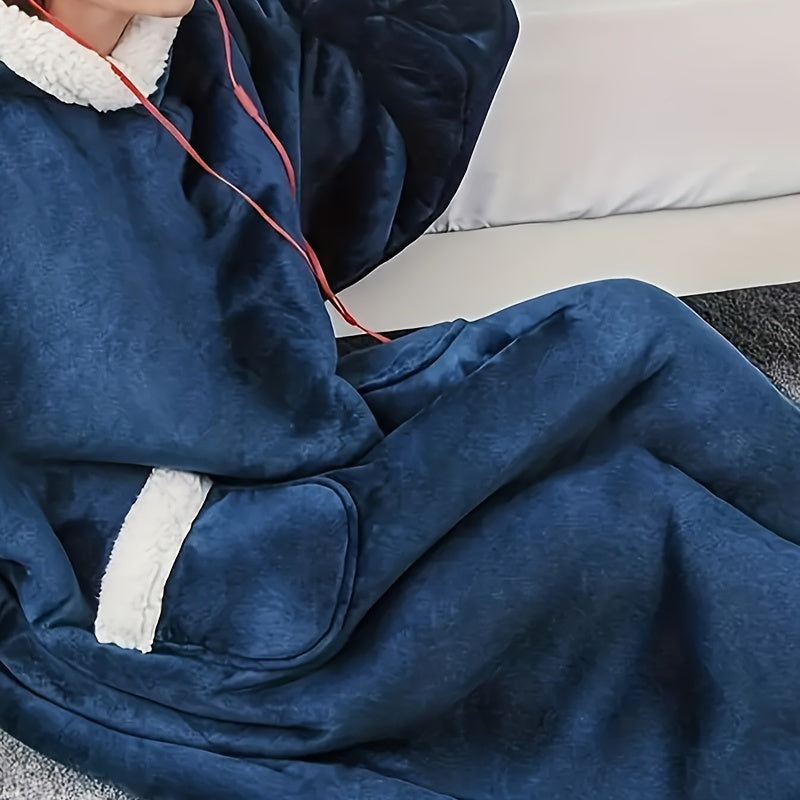 Lamb Fleece Hooded Wearable Blanket Unisex Comfortable with Pockets