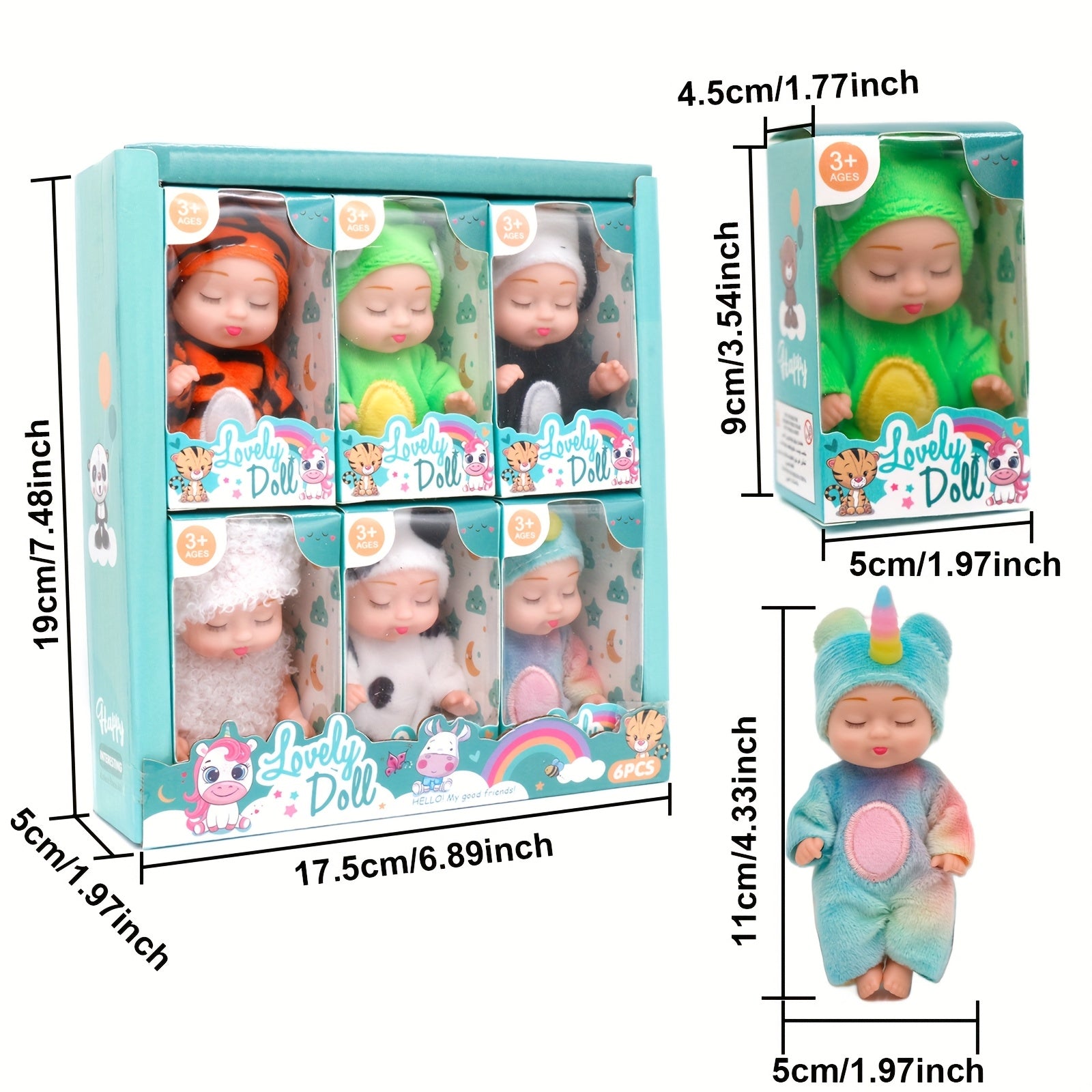 6pcs Fairy Princess Doll Set with Pajamas 10 Animal Teen Doll