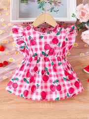 Toddler Girls Strawberry Print Peplum Top Flutter Sleeve Vacation Outfit