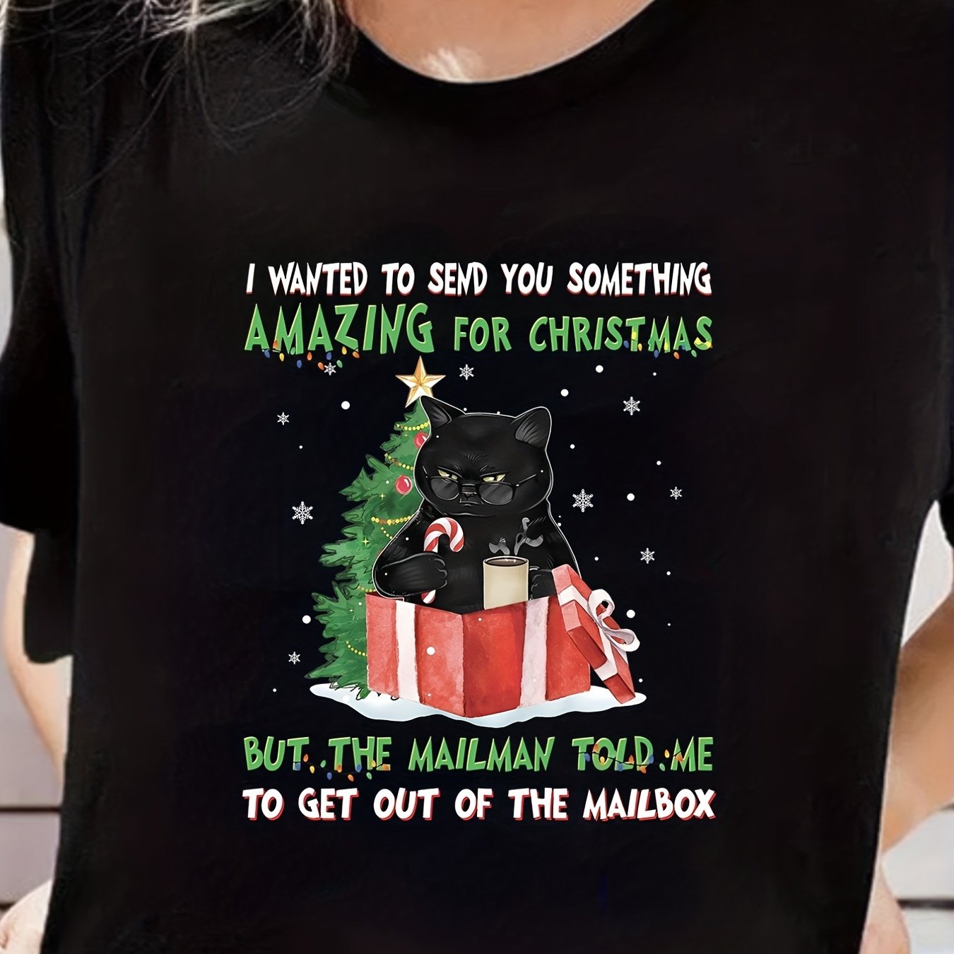Summer Cat Graphic Short Sleeved T-shirt Gift for Christmas
