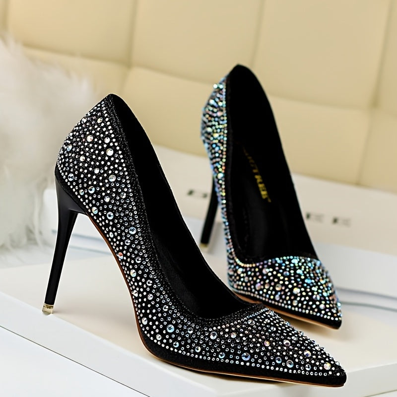Glitter Rhinestone Wedding Shoes Pointed Toe Stiletto Heeled Pumps
