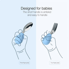 Baby Learn To Eat Training Fork Spoon Short Handle Stainless Steel Tableware