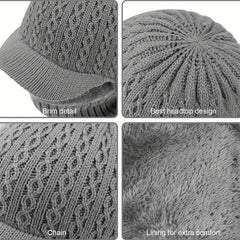 Winter Knitted Hat with Zipper Mask Velvet Thick Hat Scarf
