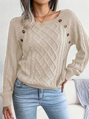 Solid Jacquard Lantern Sleeve Boat Neck Pullover Sweater