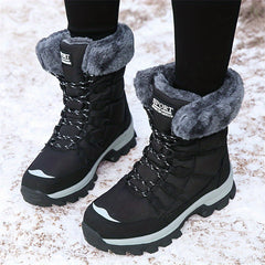 Women's Lace up Snow Boots Faux Fur Lined Thermal Mid Calf Boots