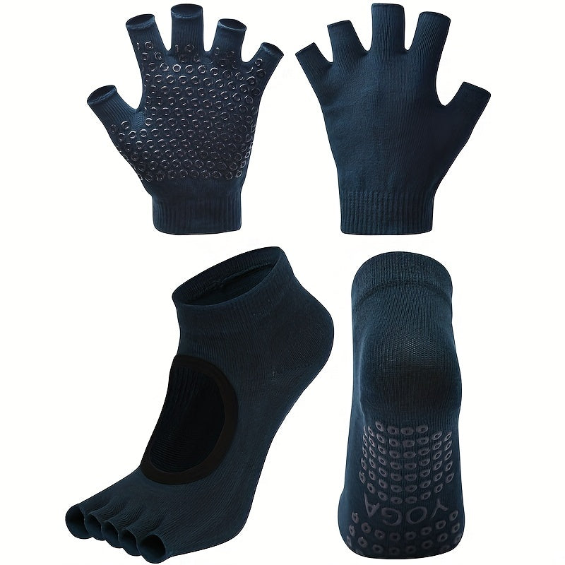 Non-slip Yoga Socks & Gloves Set Toeless Pilates Half Fingerless