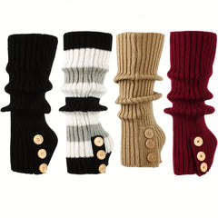 Button Decor Knit Leg Warmers Knee High Socks