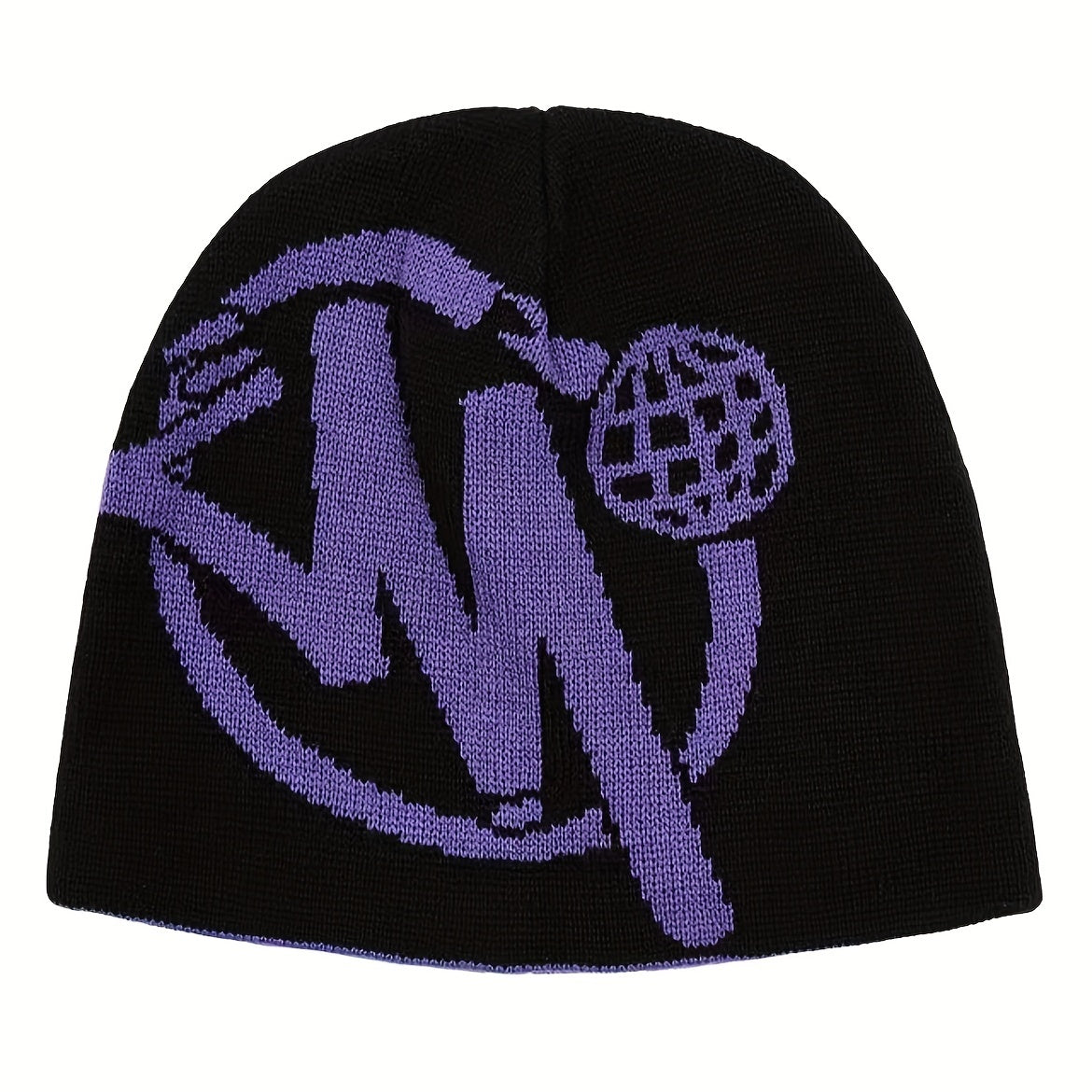 Reversible Letter Jacquard Beanie Hip Hop Knitted Skull Hat Double Warm Knit Hat